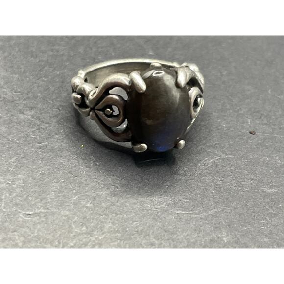 Vintage Moonstone Gemstone Silver Tone Ornate Cocktail Ring Sz 5.5 6.74g - Picture 5 of 11